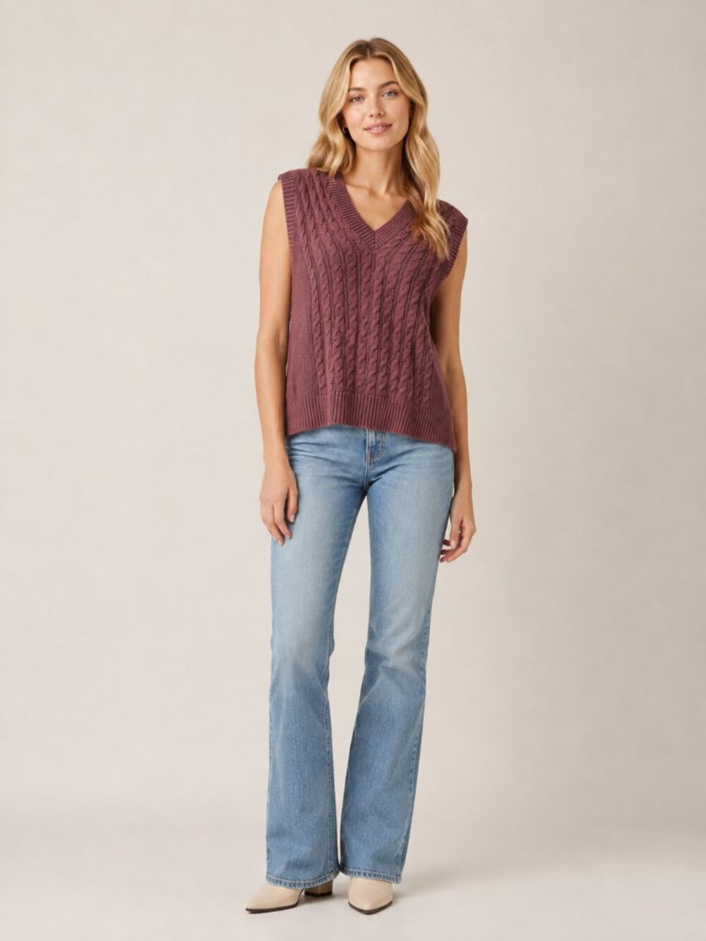 2/$30 NWT Lands' End The Drifter Cable-Knit Vest Sweater Burgundy XL #A3542